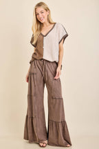 Mineral Washed Tiered Wide Leg Pants HP5033P1