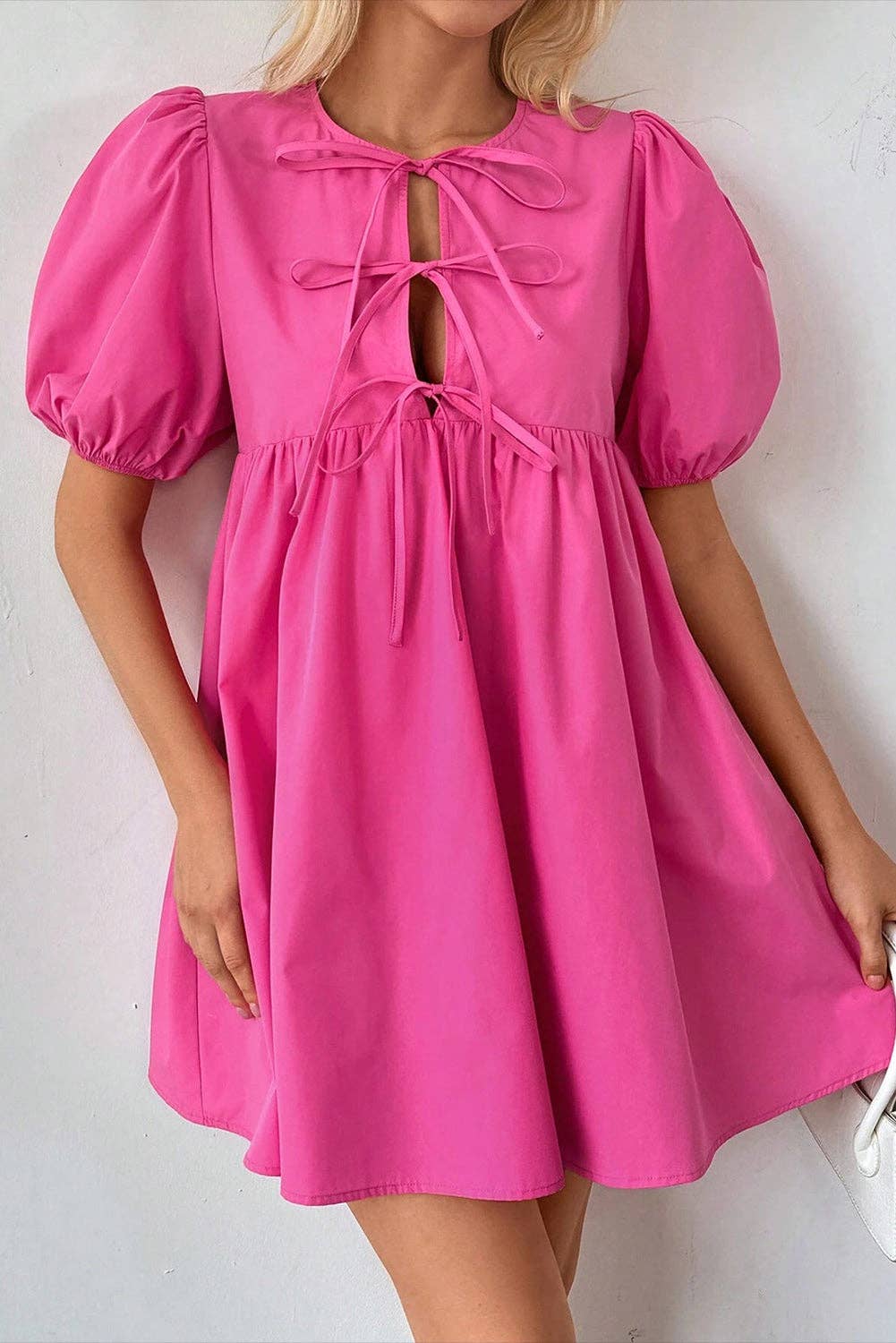 Pink Puff Sleeve Mini Dress