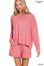 Soft Melange Long Sleeve Tee & Shorts Loungewear Set-Zenana
