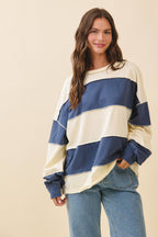 8551GN Contrast Panel Long Sleeve Slouchy Pullover 1