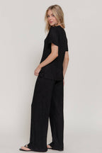 Short Sleeve Top & Wide Knit Pants Set