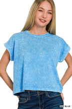 Halo Washed Cotton Cuffed Short Sleeve Top