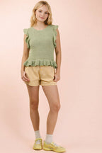 12W3640N-Ruffled Sweater Knit Top