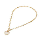 Bead Mother of Pearl Heart Charm Toggle Chain Necklace