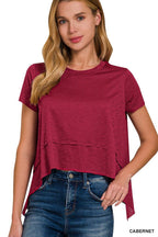 Shark Bite Side Slit Short Sleeve Top