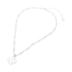 Brushed Hammered Metal Cross Pendant Beaded Chain Necklace