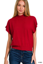 Mock Neck Short Dolman Sleeve Sweater