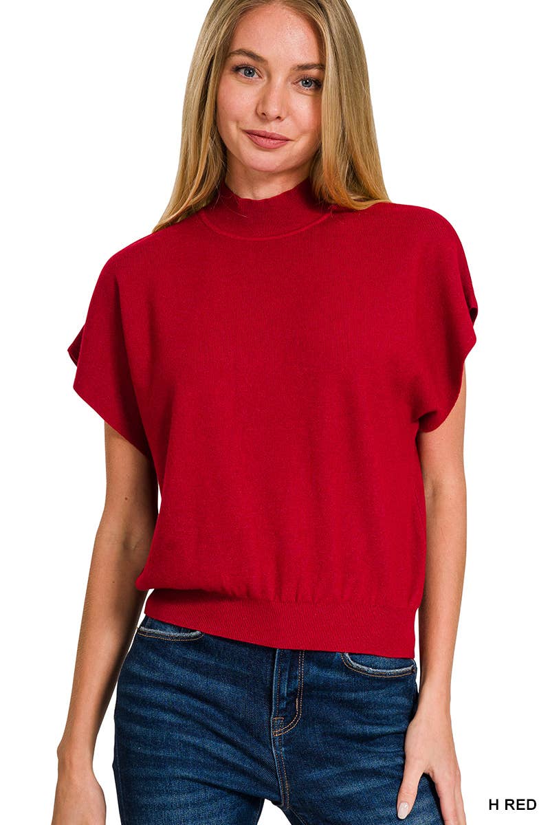 Mock Neck Short Dolman Sleeve Sweater