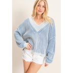 Striped V-Neck Ribbed Sweater