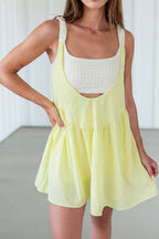 LAS-LIVE Faux Two Piece Gingham Patchwork Mini Dress (S-XL)