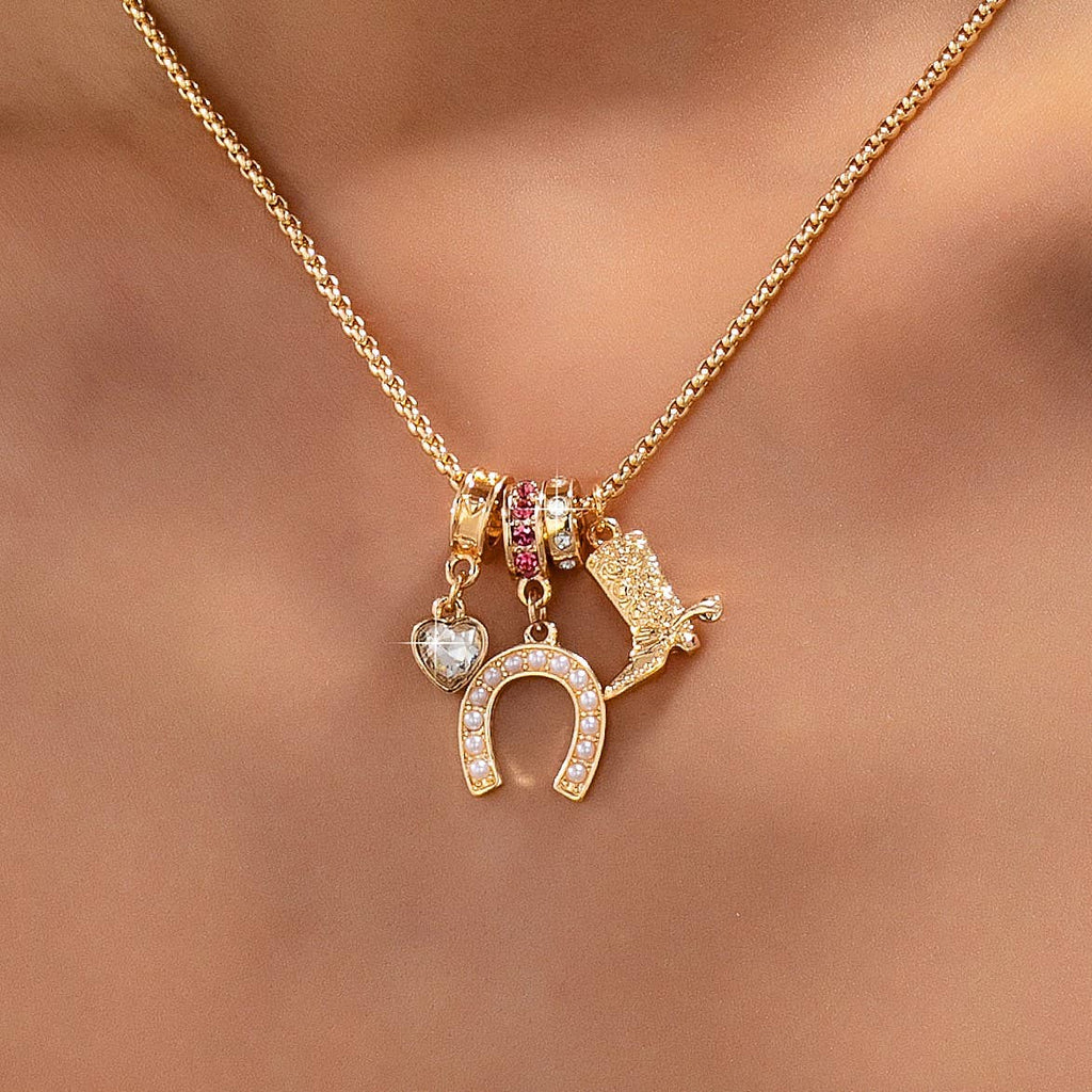 Western Rhinestone Horseshoe Charm Necklace | 80N93236