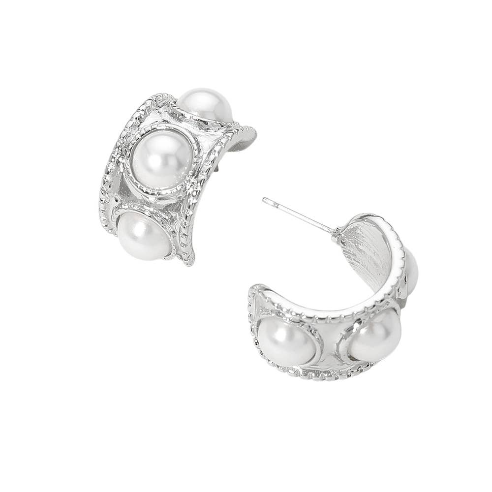 Chunky Textured Pearl Hoop Earrings