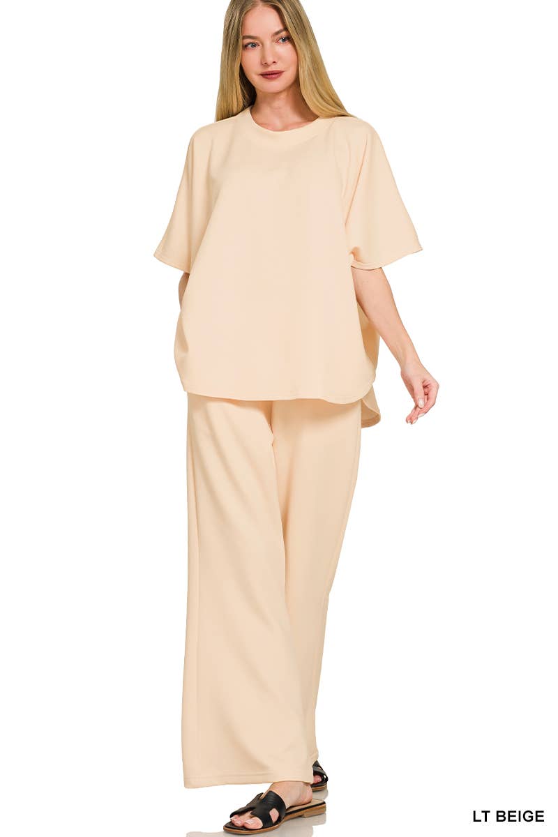 Scuba Curbed Hem Top & Pants Set - Zenana