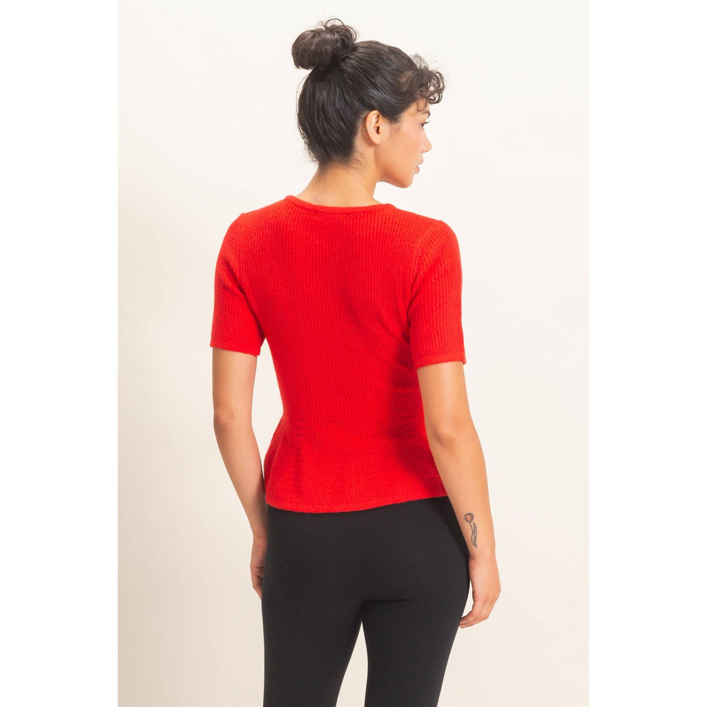 Ribbed Peplum Knit Top