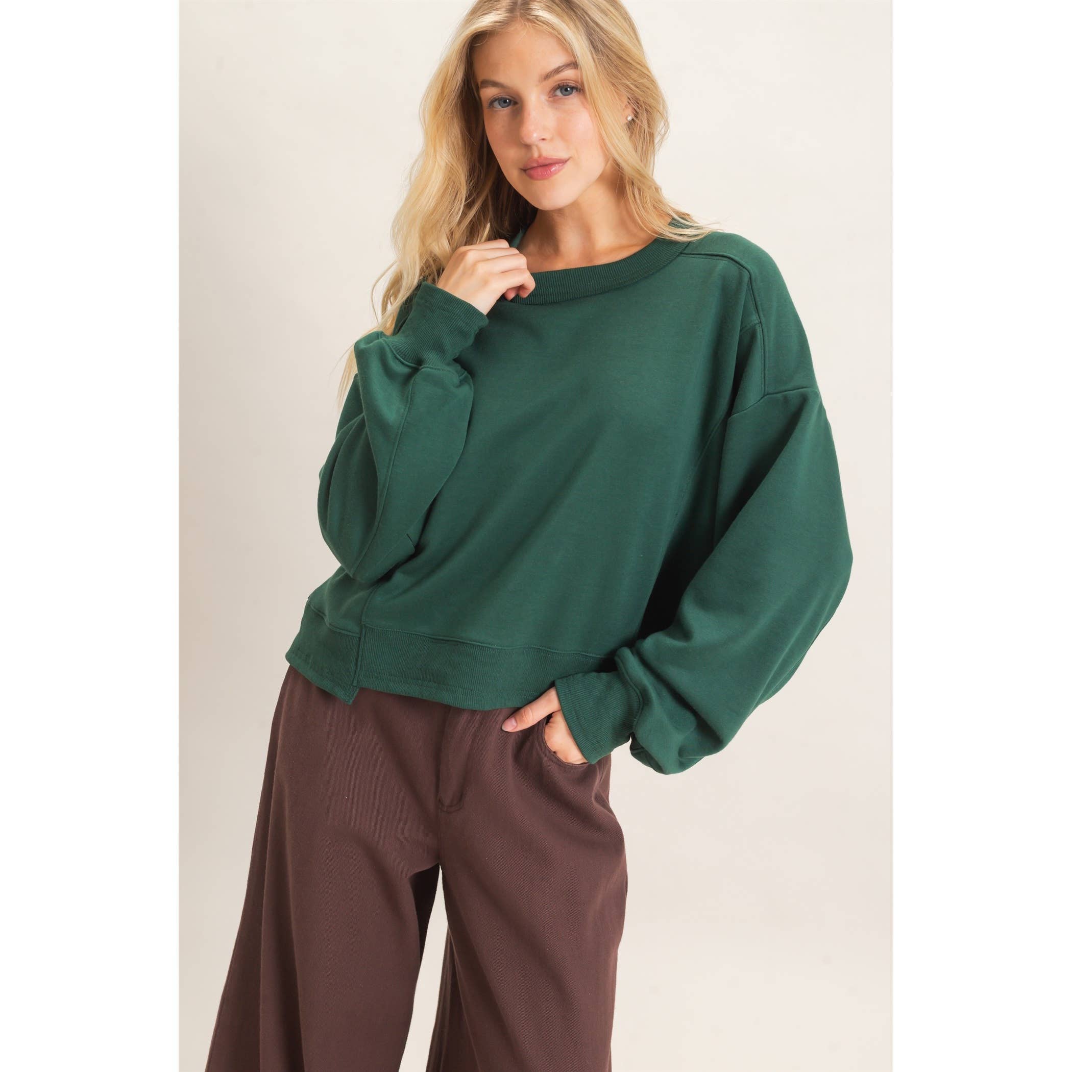 Ribbed Crew Neck Sweatshirt