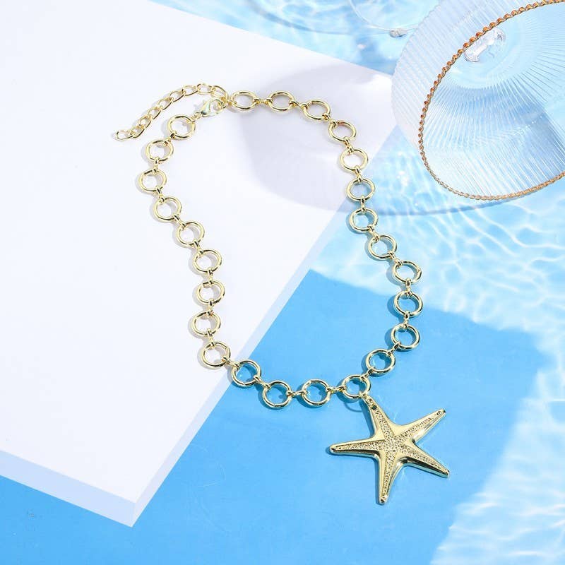 PUFFY STAR CHUNKY CHAIN STATEMENT NECKLACE | 40NK9571