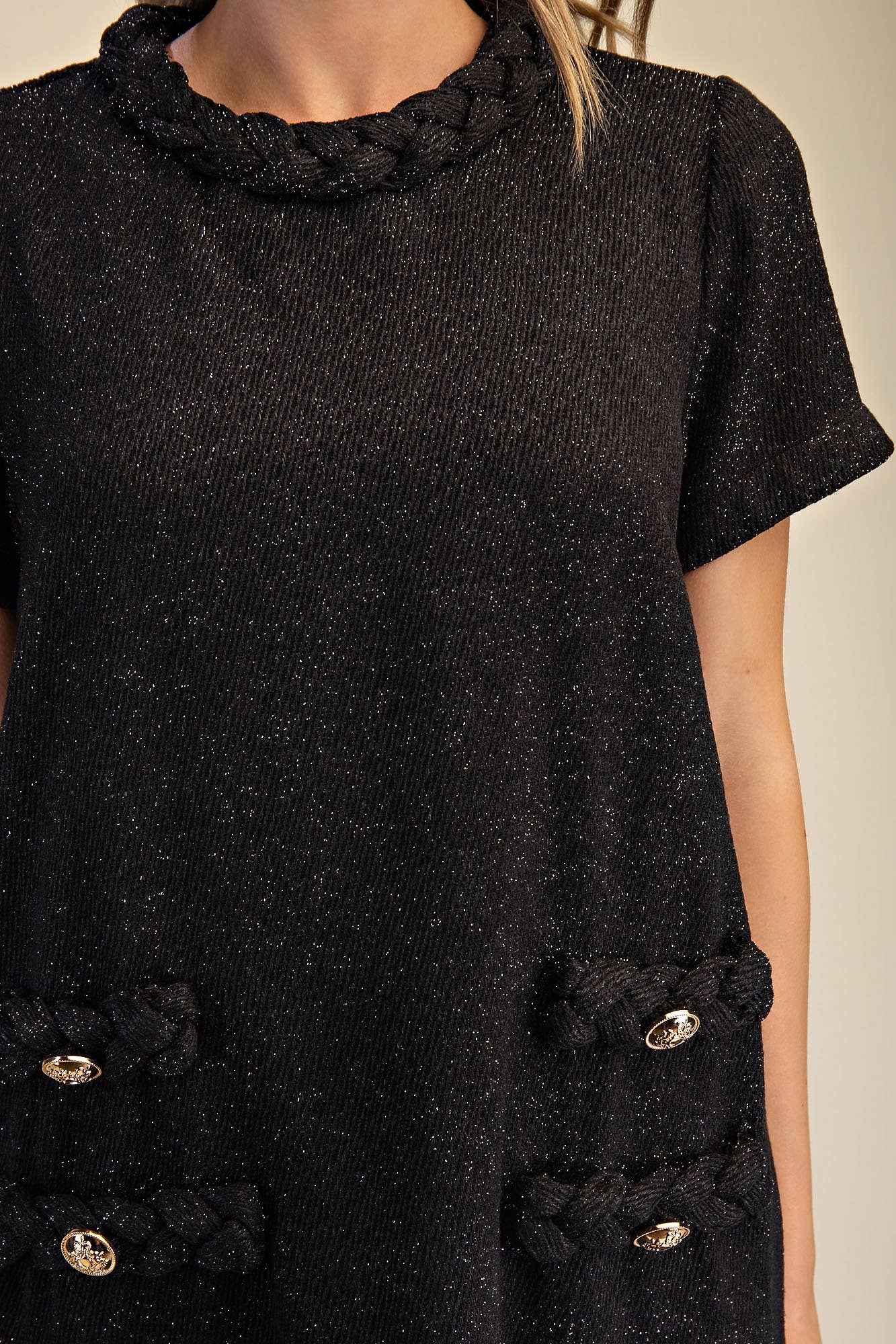 Round Neck Twist Trim Mini Dress