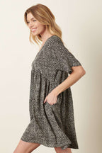 MINI ANIMAL PRINT DOLMAN SLEEVE BABYDOLL DRESS