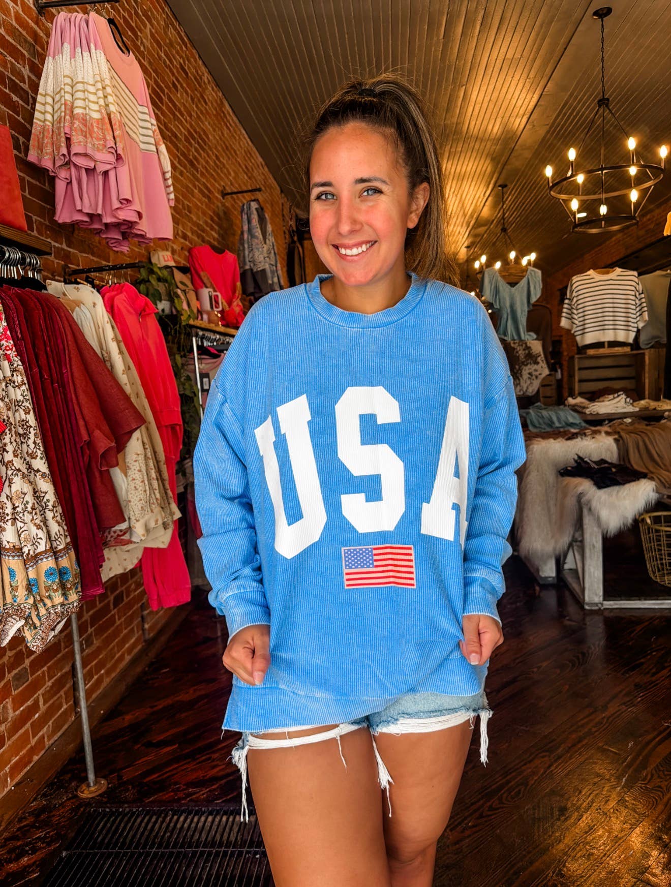 USA Corded 4th of July Washed Crewneck