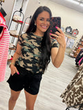 Camo Print Mesh Fitted Top