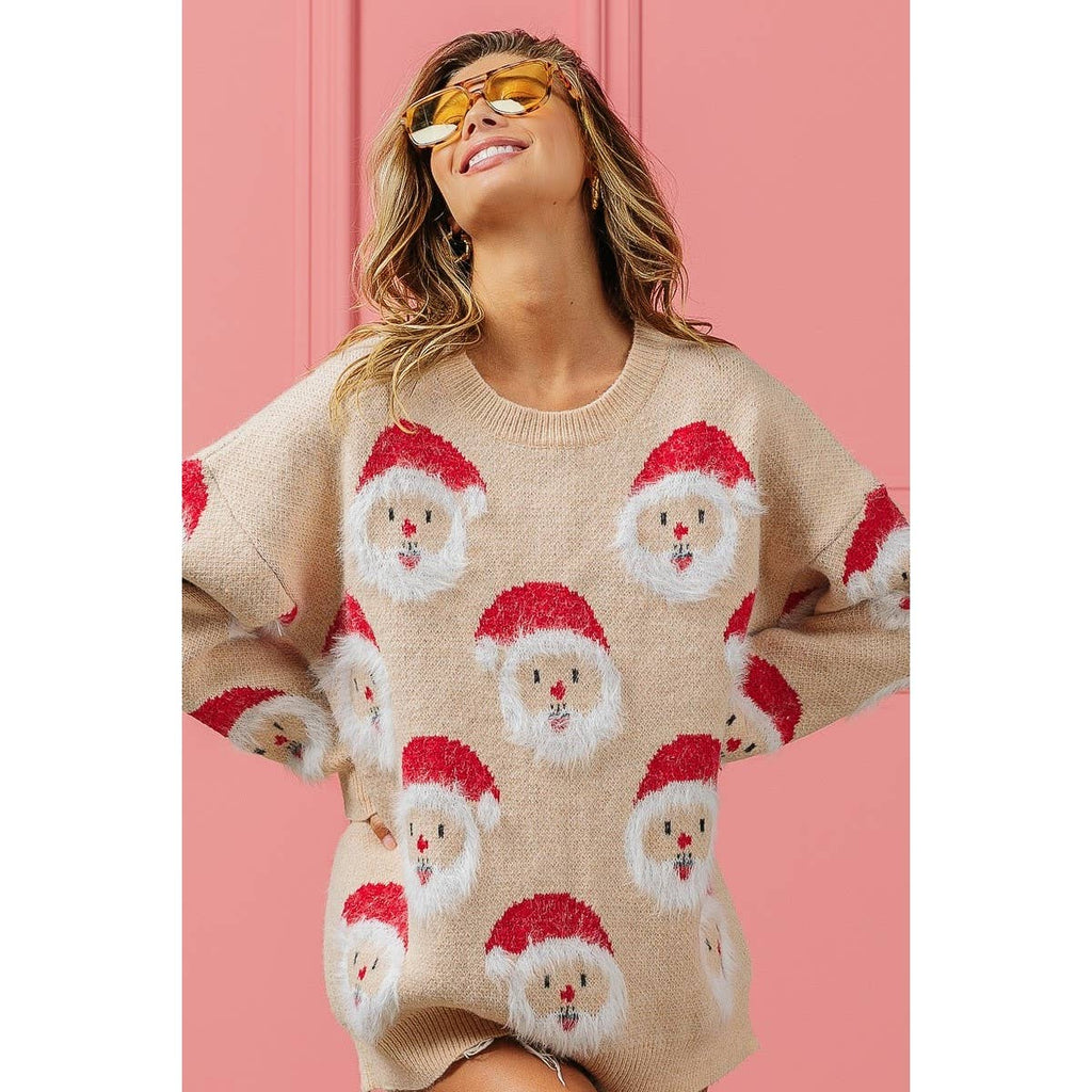 HAIRY SANTA FACE SWEATER TOP