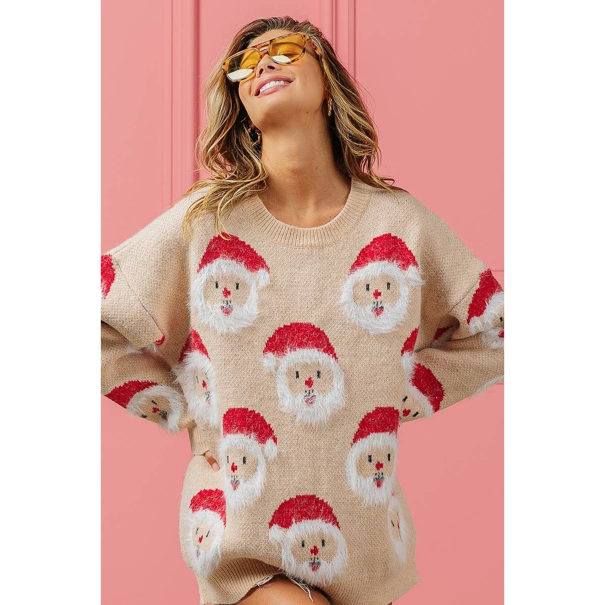 HAIRY SANTA FACE SWEATER TOP