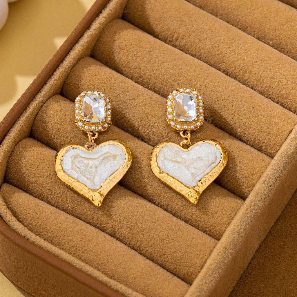 Marbled Enamel Heart Crystal Drop Earrings | 80E62347