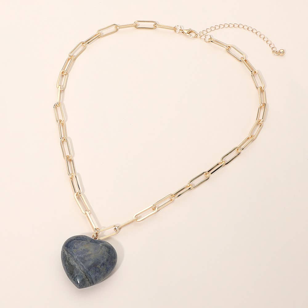 Resin Puffy Heart Pendant Paperclip Chain Necklace