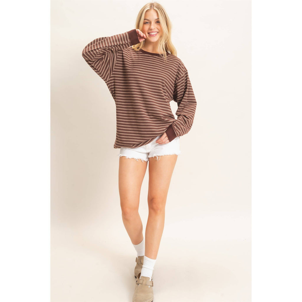 Striped Long Sleeve Crew Neck Top