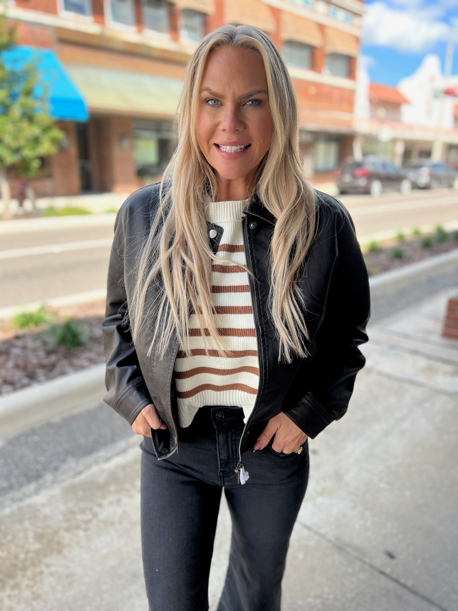 Faux Leather Zipper Jacket
