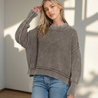 `Washed Side Slit Oversized Cropped Sweater SI-26510 Zenana
