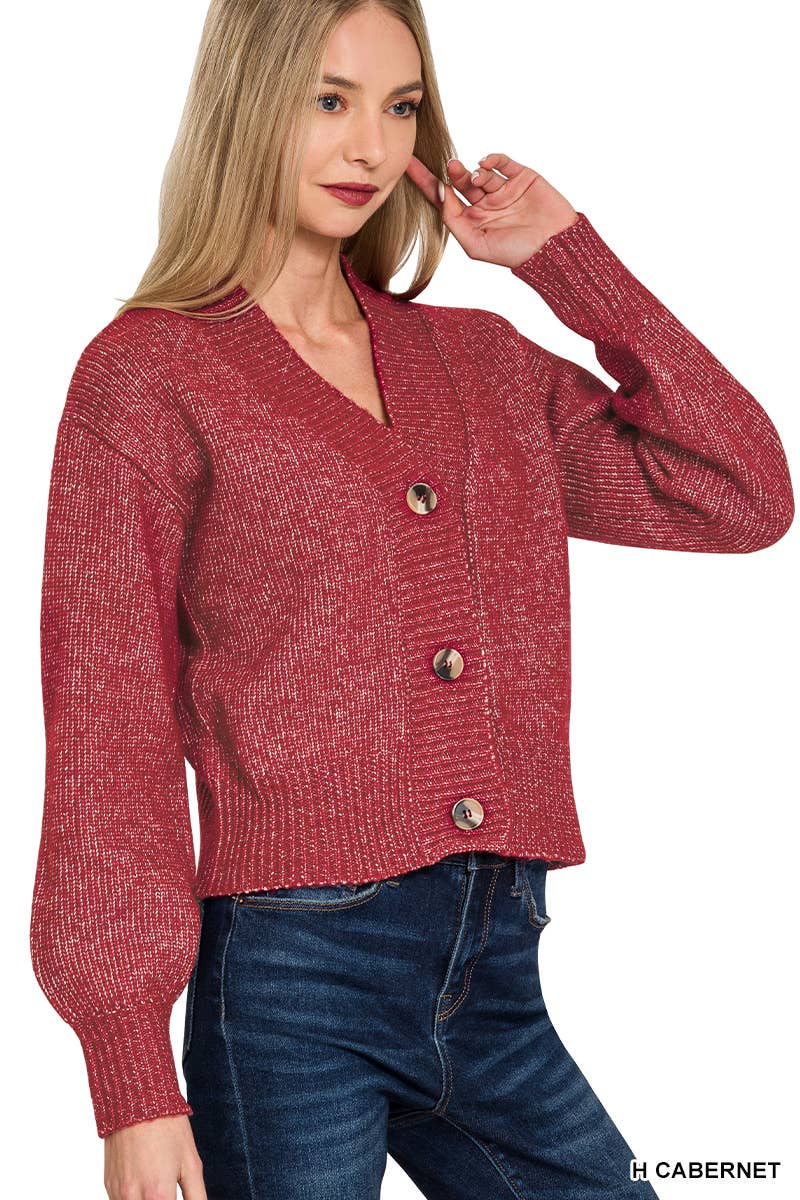 Melange Button Front Sweater Cardigan
