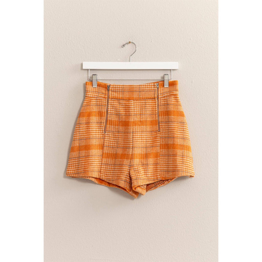 Plaid Twin Zipper-Detail Shorts