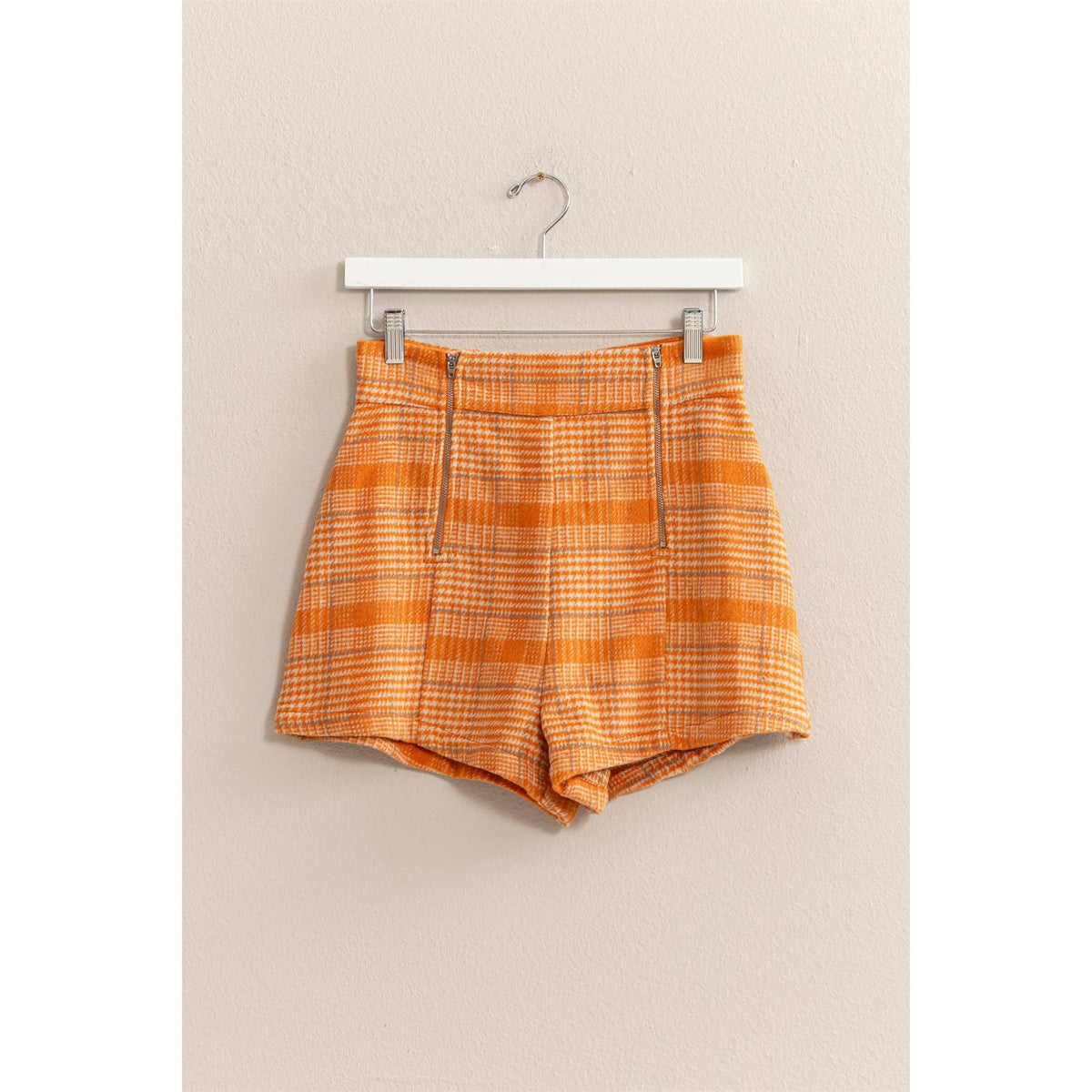 Plaid Twin Zipper-Detail Shorts