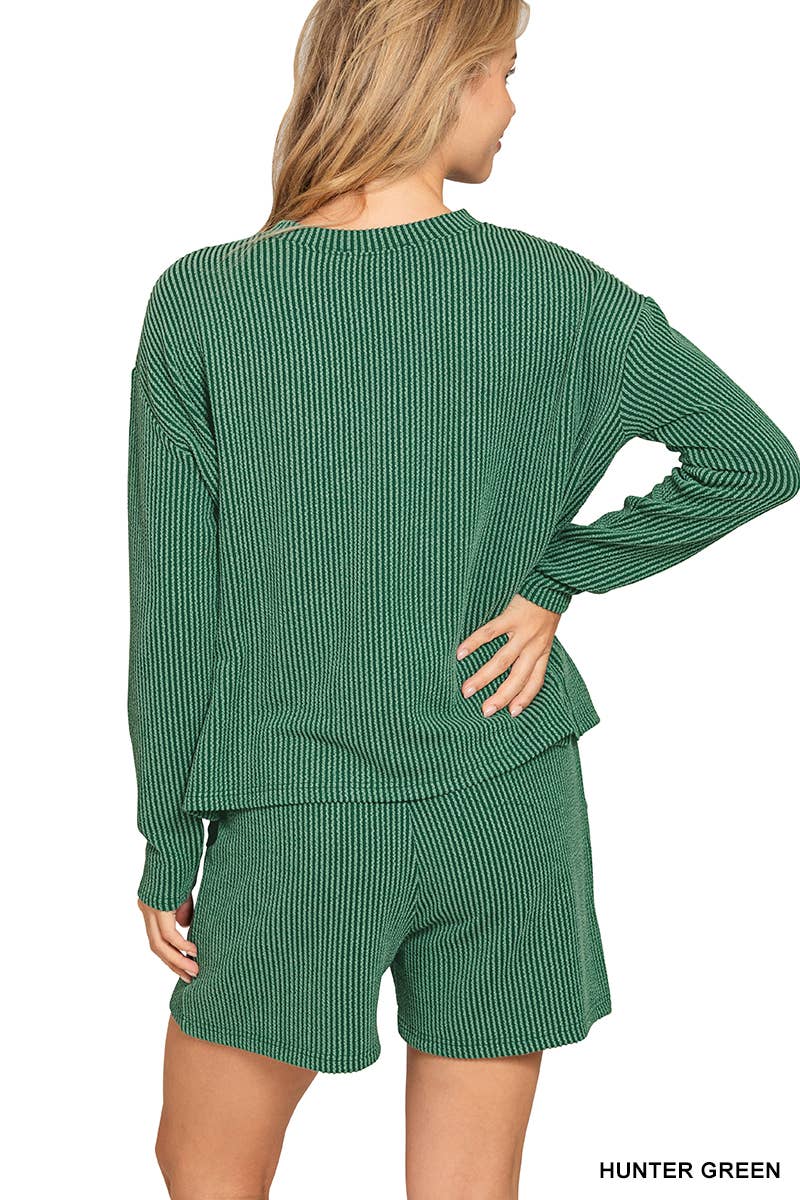 Raised Rib Long Sleeve Tee And Shorts Set