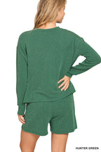 Raised Rib Long Sleeve Tee And Shorts Set
