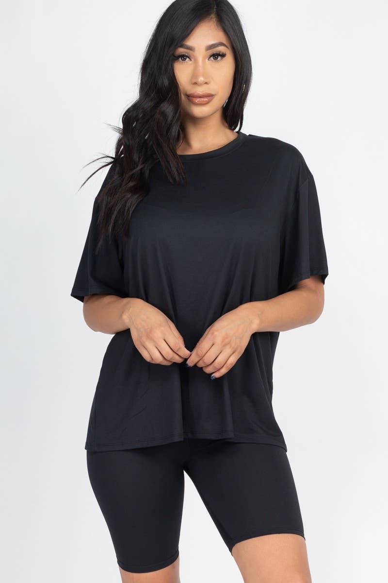 Loose Fit Top Oversize Shirts And Bike Shorts Set