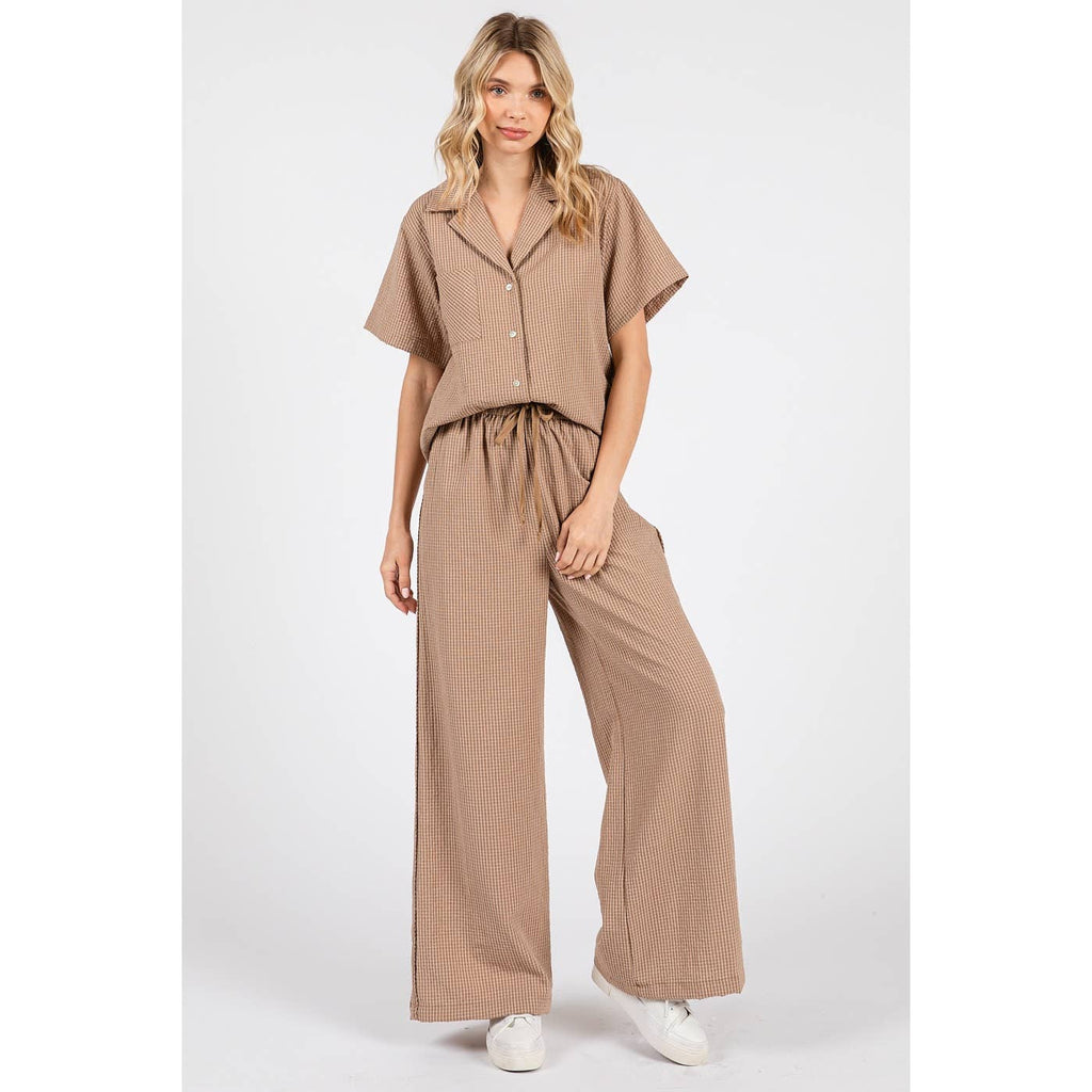 MINI CHECKERED PRINT BUTTONED SHIRT AND PANTS SET