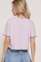 Short Sleeve Round Neck Embroidery Detail Cotton Jersey Top