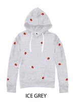 Fleece Pullover Hoodie With Strawberry Embroidery