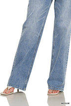 Medium Washed Straight Stretch Denim Pants Zenana