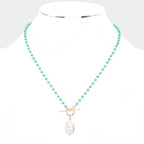 Pearl Pendant Faceted Beaded Toggle Necklace