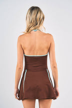 56005-CONTRAST BINDING HALTER DRESS
