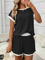 Waffle Knit Lounge Set Casual Shorts Outfit