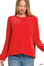 Chenille Waffle Center Seam Sweater Zenana