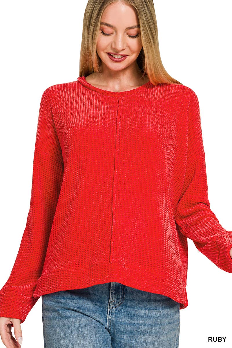 Chenille Waffle Center Seam Sweater Zenana