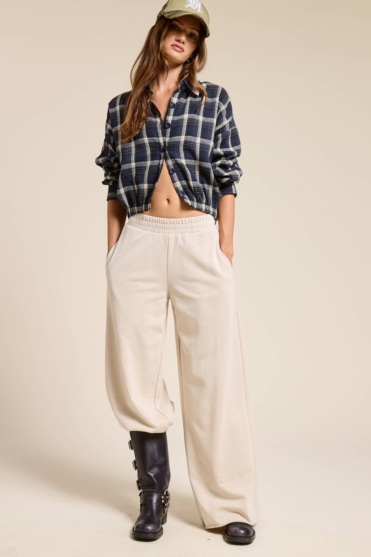 Plaid Button Up Crop Shirt