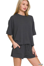 Corded Rib Short Sleeve Tee And Short Pants Set