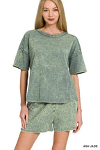 Acid Washed Short Sleeve Set