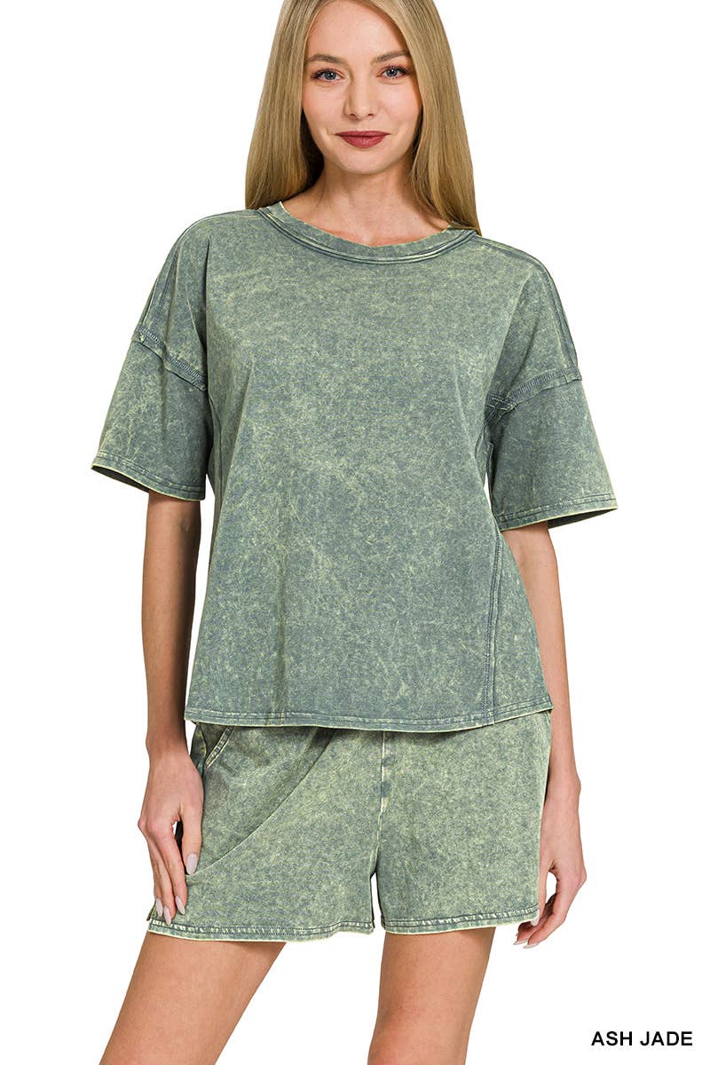Acid Washed Short Sleeve Set